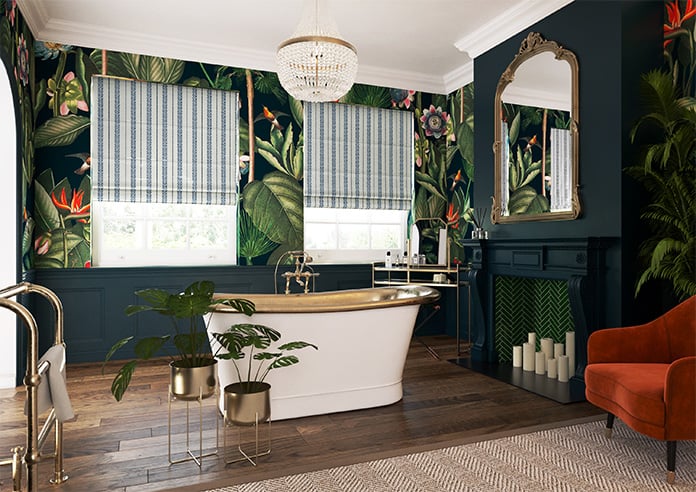 Laurel Stripe, Royal - Motorised Roman Blind - Image 6